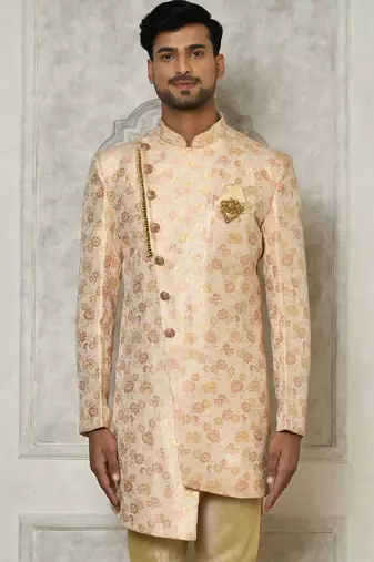 Peach anghrakha pattern work indo western