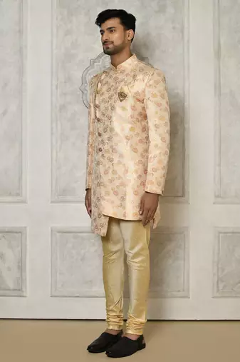Peach anghrakha pattern work indo western