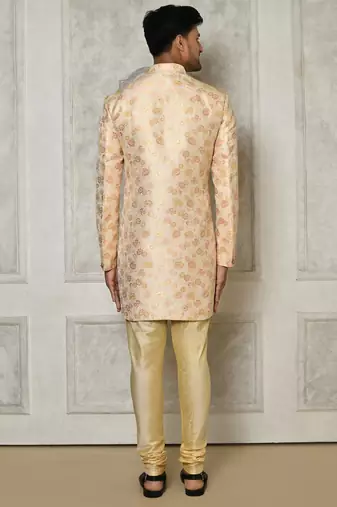 Peach anghrakha pattern work indo western