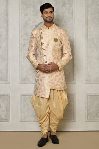 Peach anghrakha pattern work indo western