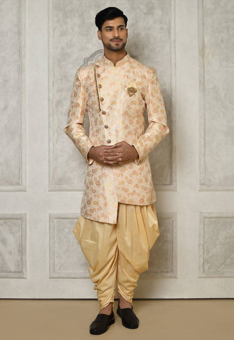 Peach anghrakha pattern work indo western