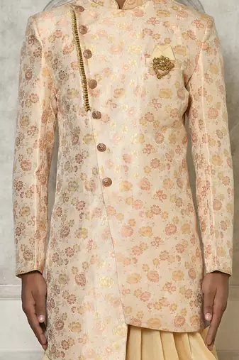 Peach anghrakha pattern work indo western
