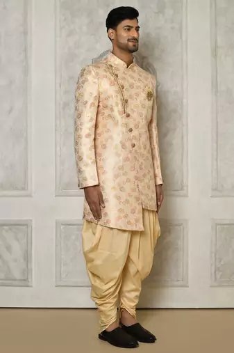 Peach anghrakha pattern work indo western