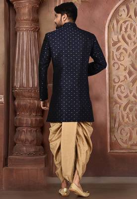 Navy blue anghrakha pattern work indo western 2