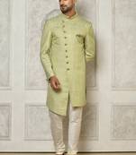 Olive green anghrakha pattern work indo western
