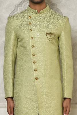 Olive green anghrakha pattern work indo western 2