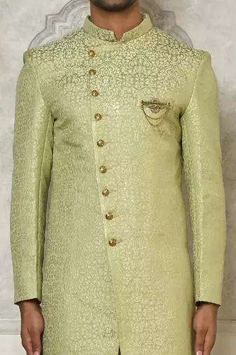 Olive green anghrakha pattern work indo western