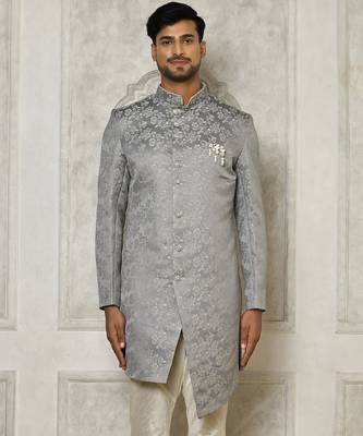 Grey anghrakha pattern work indo western 1