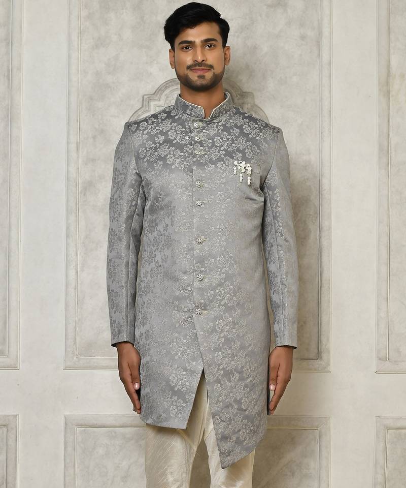Grey anghrakha pattern work indo western