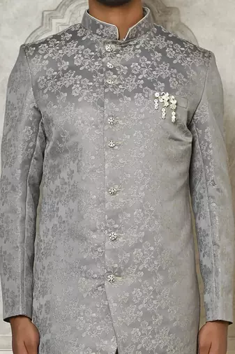 Grey anghrakha pattern work indo western