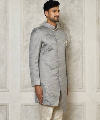 Grey anghrakha pattern work indo western 3