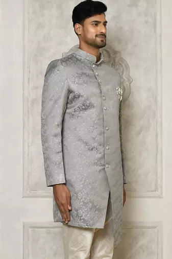 Grey anghrakha pattern work indo western