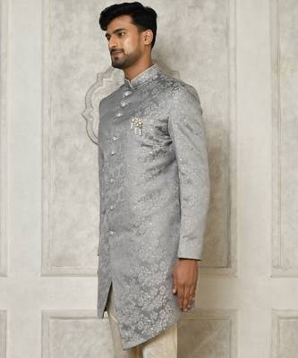 Grey anghrakha pattern work indo western 4
