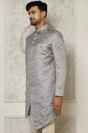 Grey anghrakha pattern work indo western