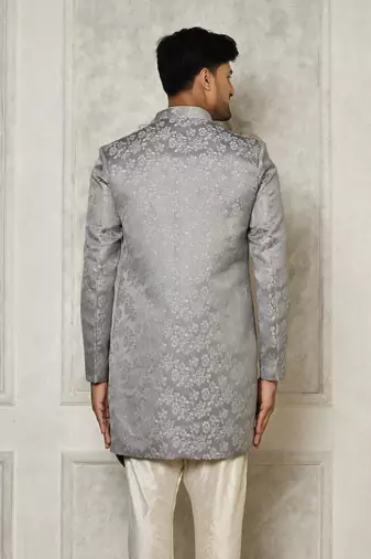 Grey anghrakha pattern work indo western