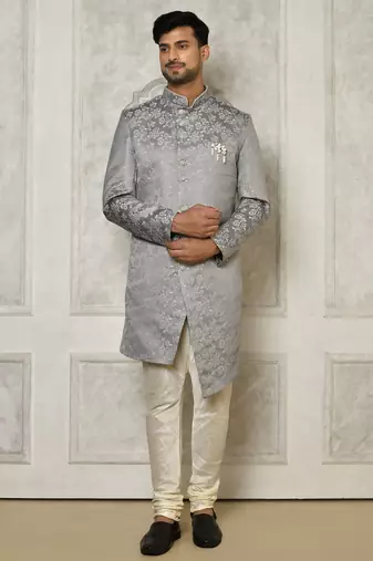 Grey anghrakha pattern work indo western