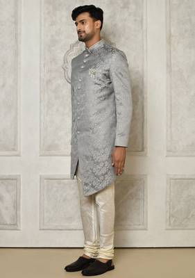 Grey anghrakha pattern work indo western 2