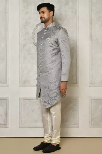 Grey anghrakha pattern work indo western
