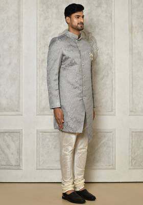Grey anghrakha pattern work indo western 3