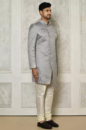Grey anghrakha pattern work indo western