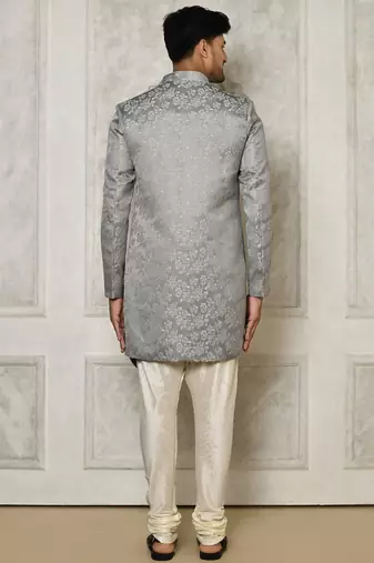 Grey anghrakha pattern work indo western