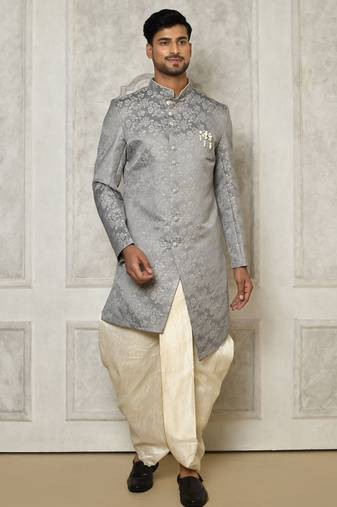 Grey anghrakha pattern work indo western