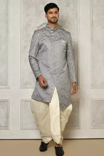 Grey anghrakha pattern work indo western