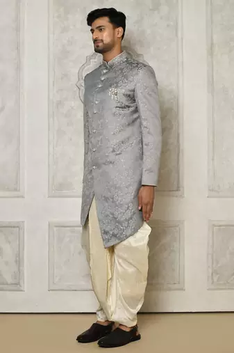 Grey anghrakha pattern work indo western