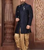 Navy blue anghrakha pattern work indo western