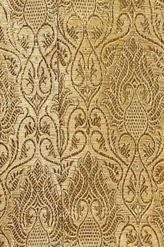 Gold straight pattern work on zari jamewar fabric with hand work on collar ,hand and front indo western