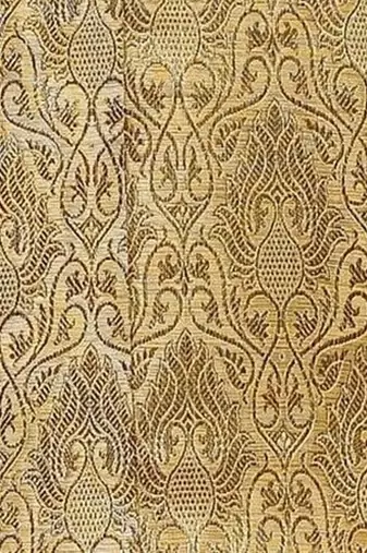 Gold straight pattern work on zari jamewar fabric with hand work on collar ,hand and front indo western