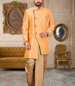 Orange anghrakha pattern work with mahroon pipe in indo western