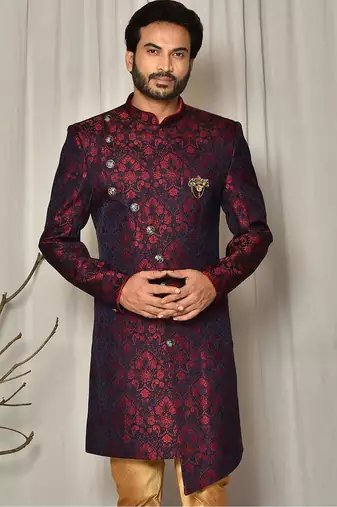 Red anghrakha pattern work indo western