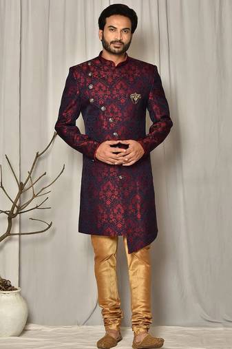 Red anghrakha pattern work indo western
