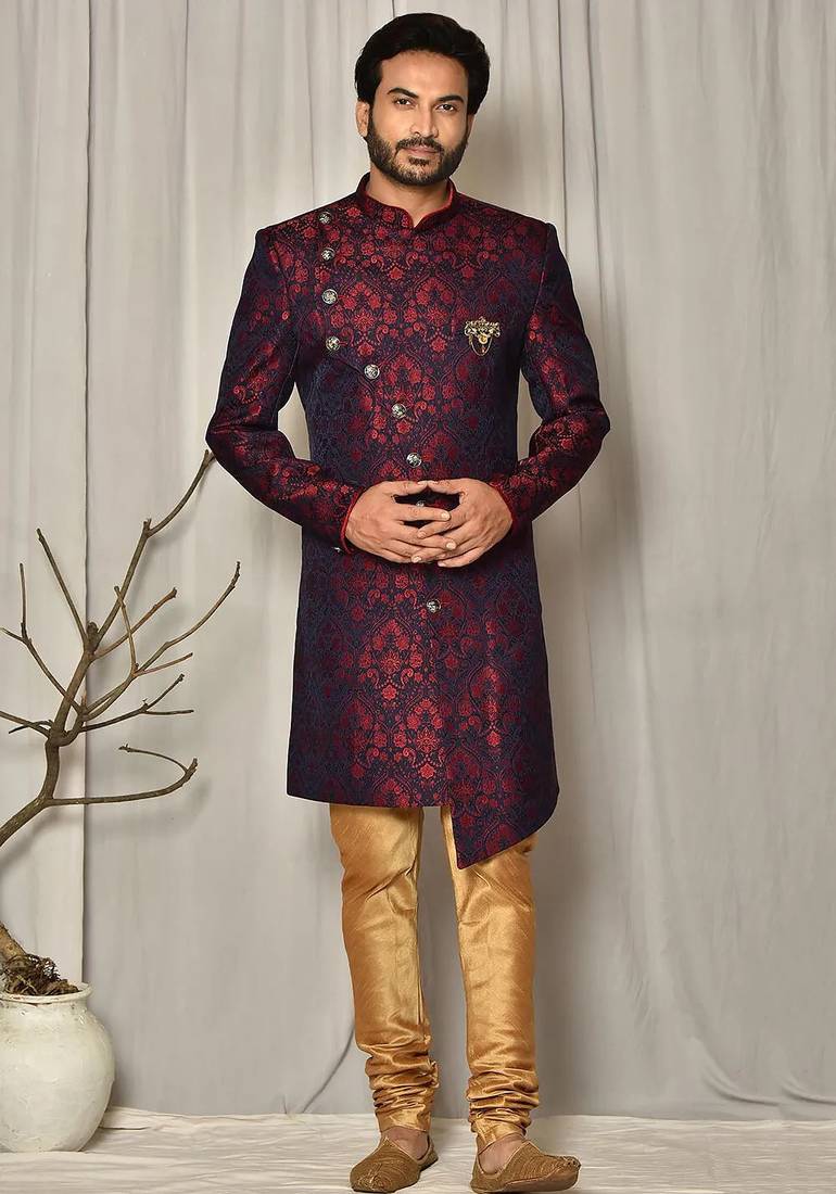Red anghrakha pattern work indo western