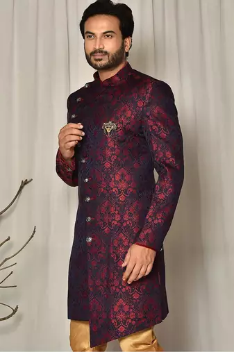 Red anghrakha pattern work indo western