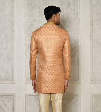 Peach anghrakha pattern work with hand work on collar and pocket indo western 5