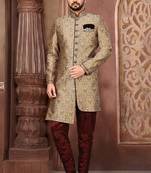 Gold straight pattern work with mahroon pipe in indo western