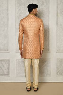 Peach anghrakha pattern work with hand work on collar and pocket indo western 5