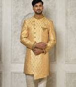 Fawn anghrakha pattern work with hand work on collar and pocket indo western