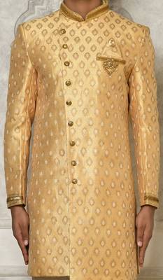 Fawn anghrakha pattern work with hand work on collar and pocket indo western 2