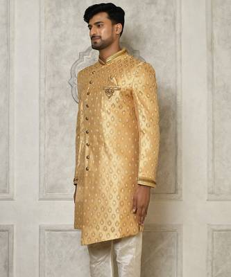 Fawn anghrakha pattern work with hand work on collar and pocket indo western 3