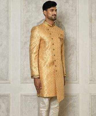 Fawn anghrakha pattern work with hand work on collar and pocket indo western 4