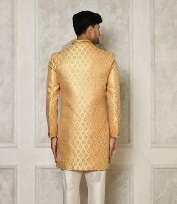 Fawn anghrakha pattern work with hand work on collar and pocket indo western 5