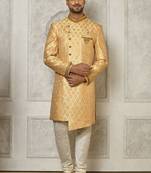 Fawn anghrakha pattern work with hand work on collar and pocket indo western