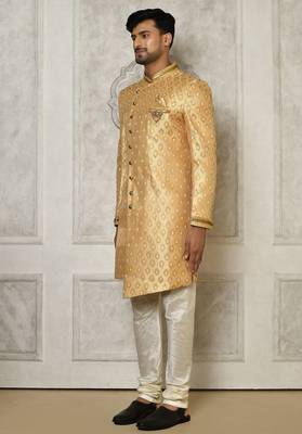 Fawn anghrakha pattern work with hand work on collar and pocket indo western 2