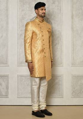 Fawn anghrakha pattern work with hand work on collar and pocket indo western 3