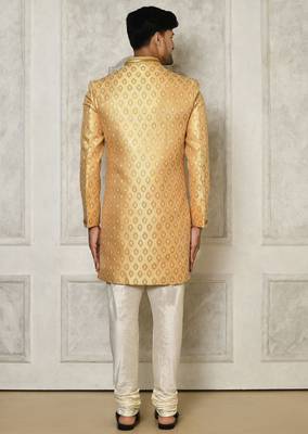 Fawn anghrakha pattern work with hand work on collar and pocket indo western 4