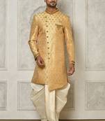 Fawn anghrakha pattern work with hand work on collar and pocket indo western
