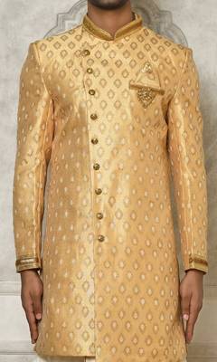 Fawn anghrakha pattern work with hand work on collar and pocket indo western 2